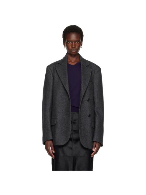 RÓHE Gray Double-Breasted Herringbone Blazer