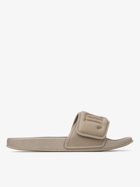 JIMMY CHOO Fitz/M
Taupe Puffed Logo Lycra Slides