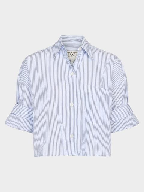 TWP Next Ex Cropped Shirt in Micro Hairline Stripe