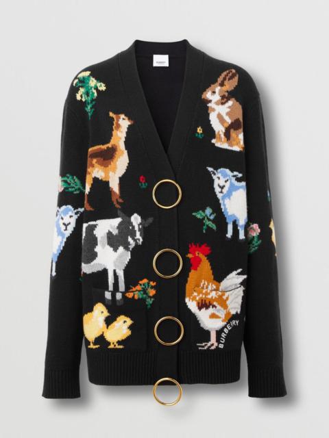 Burberry Animal Intarsia Wool Cashmere Cardigan