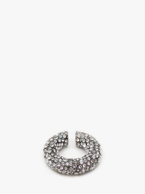 Alexander McQueen Women's Pave Round Ear Hook in Antique Silver