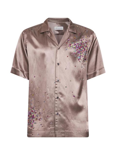 Dries Van Noten Old rose viscose blend Firework sequin-embellished bowling shirt