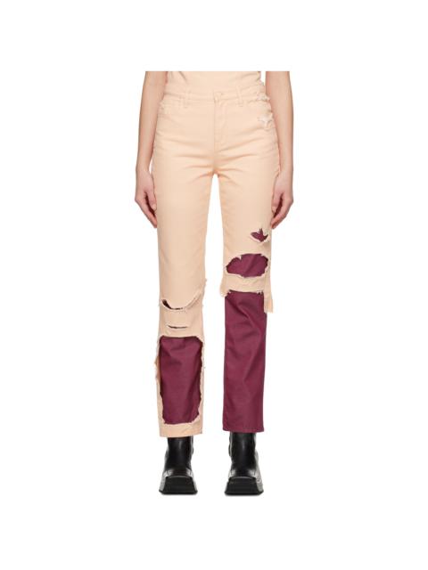 Raf Simons Pink & Burgundy Double Destroyed Jeans