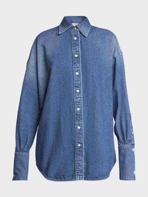 Denim Button-Front Shirt with Mother of Pearl Buttons