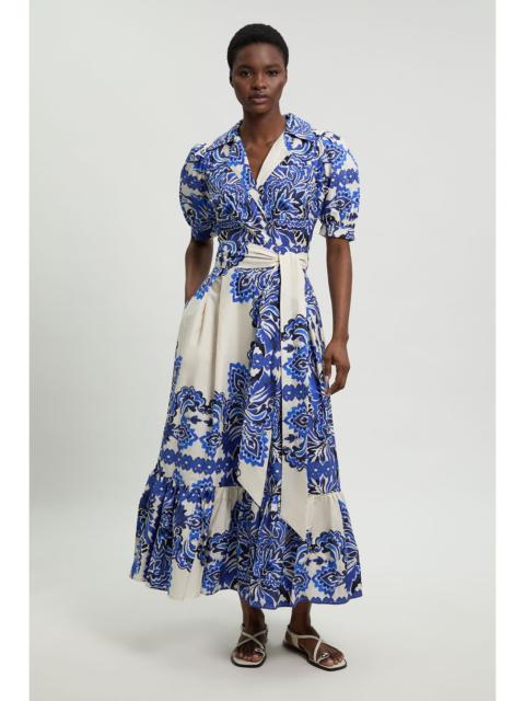 KAREN MILLEN Tile Print Cotton Poplin Midi Dress