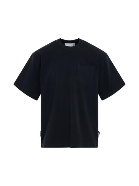 Side Zip Cotton Jersey T-Shirt in Navy