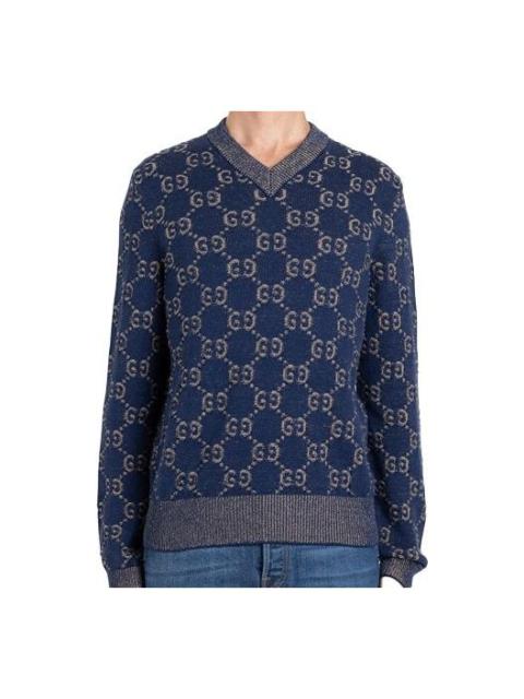 GUCCI Gucci GG Jacquard Pull Knit For Men Navy 614744-XKBAU-4079
