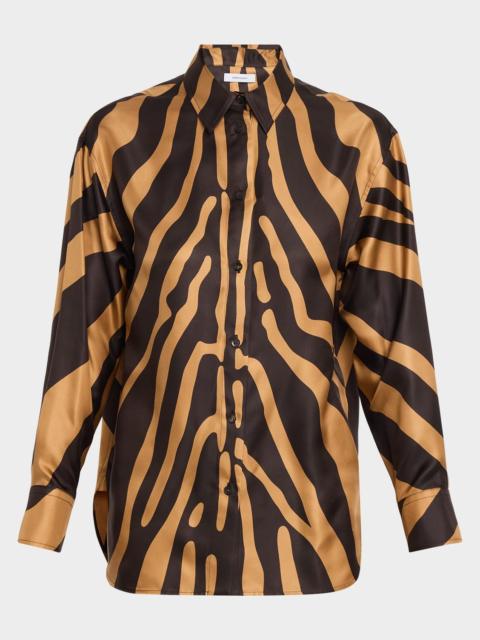 FERRAGAMO Zebra Silk Twill Button-Down Shirt