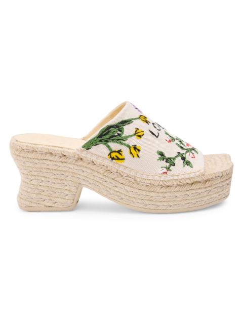 Loewe Women's x Paula's Ibiza Petal 80MM Embroidered Espadrilles - Cream Multicolor