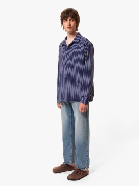 Nudie Jeans Berra Striped Worker Shirt Blue