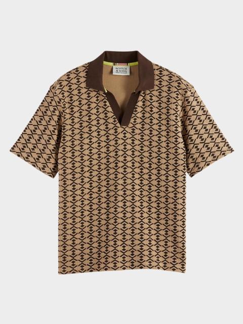 SCOTCH & SODA Men's Relaxed-Fit Geometric Toweling Johnny Collar Polo Shirt
