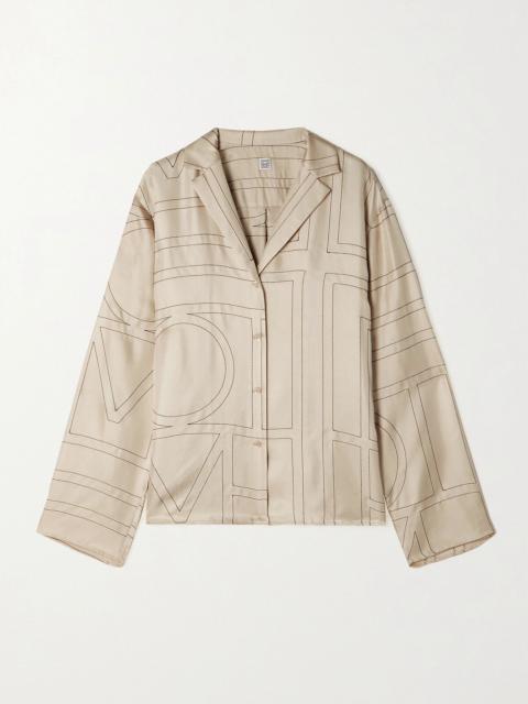 Totême Embroidered silk-twill shirt Ivory