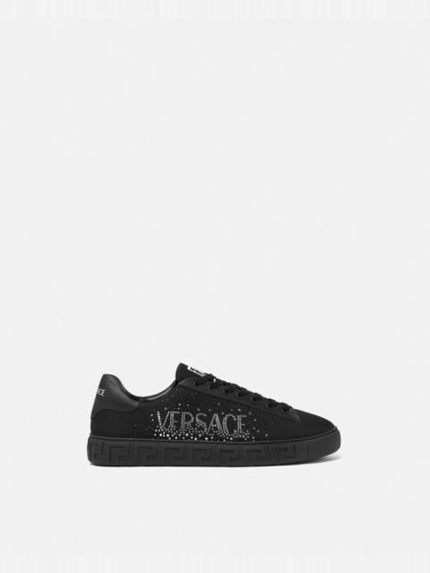 VERSACE★素敵！Leather & Printed Fabric Sneakers Blac 46 US 13 NEW $650 VERSACE Men's Black Gray LA GRECA UNDER