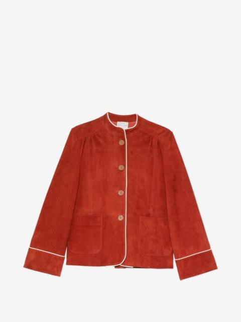 forte_forte piped-trim suede jacket