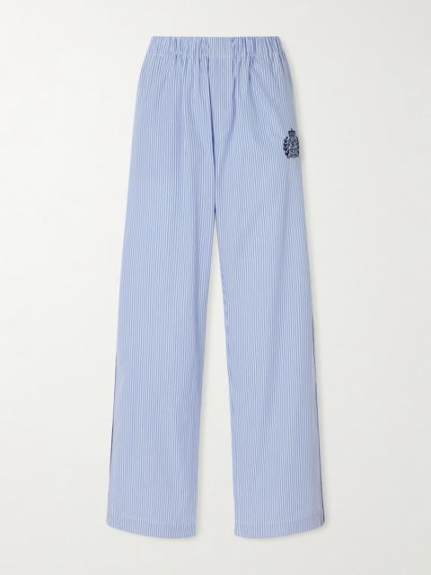 Sporty & Rich Embroidered Striped Cotton-poplin Pajama Pants