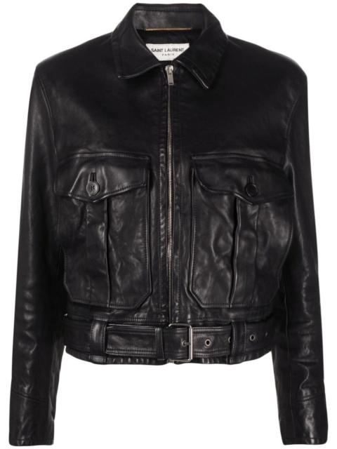 SAINT LAURENT belted leather jacket