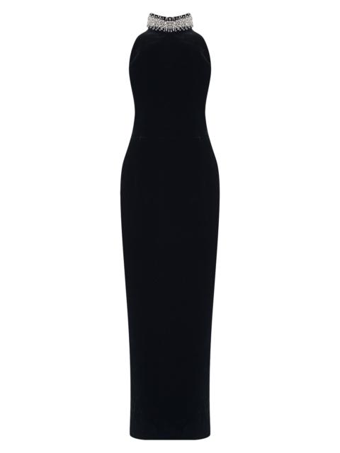 THE NEW ARRIVALS ILKYAZ OZEL Women's Hemingway Crystal-Embellished Silk Maxi-Dress - Imperial Noir