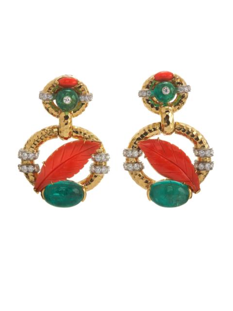 DAVID WEBB Emerald and Coral Leaf Earrings