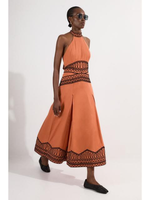KAREN MILLEN Embroidered Cotton Linen Woven Halter Dress