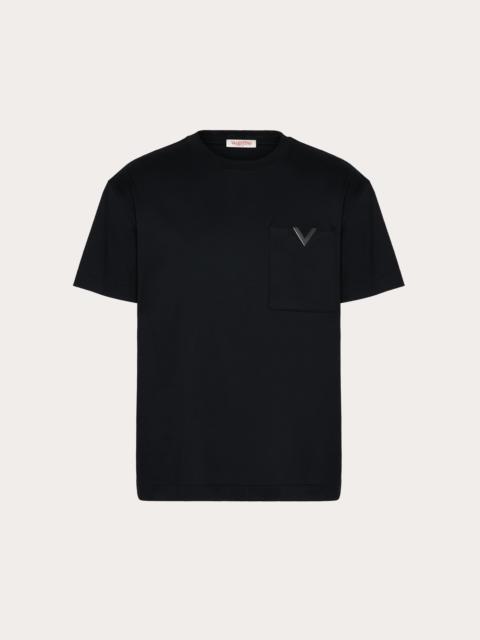 Valentino COTTON T-SHIRT WITH METALLIC V DETAIL