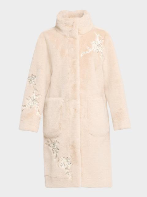 KOBI HALPERIN Peggy Crystal Applique Faux Fur Coat
