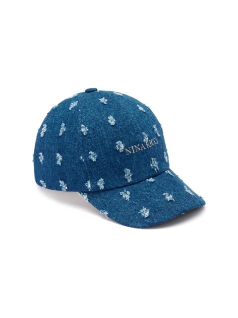 distressed-effect denim baseball cap