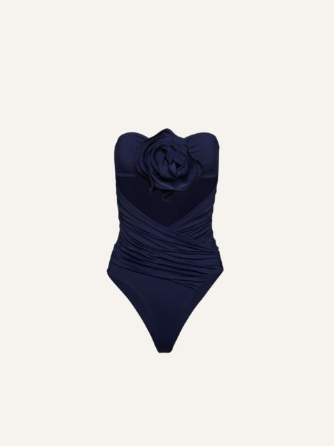 MAGDA BUTRYM Flower appliqué strapless cutout swimsuit in navy