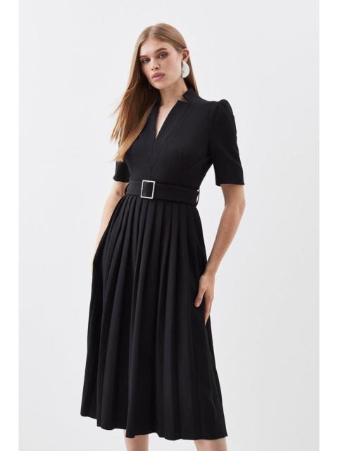 KAREN MILLEN Tailored Structured Crepe Forever Pleat Belted Midi Dress