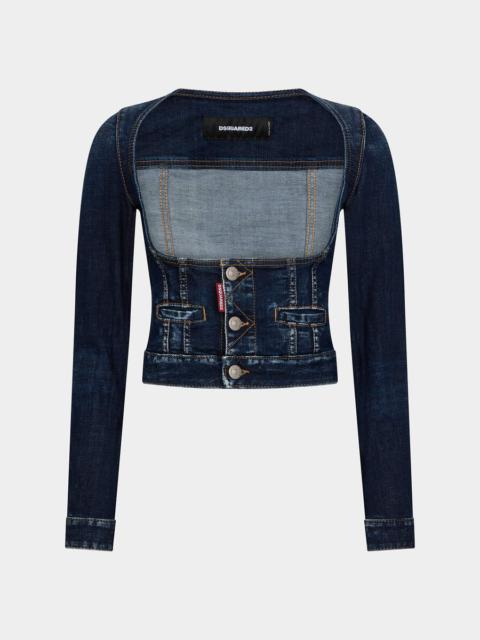 STRETCH DENIM LONG SLEEVES CORSET JACKET