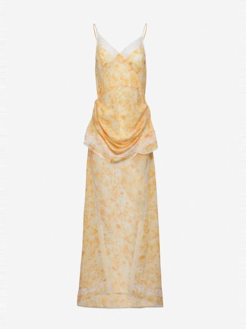 MAGDA BUTRYM Asymmetric lace-trim slip dress in yellow print