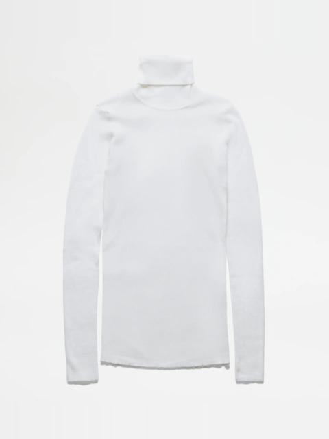 Tod's HIGH NECK JUMPER IN WOOL - WHITE