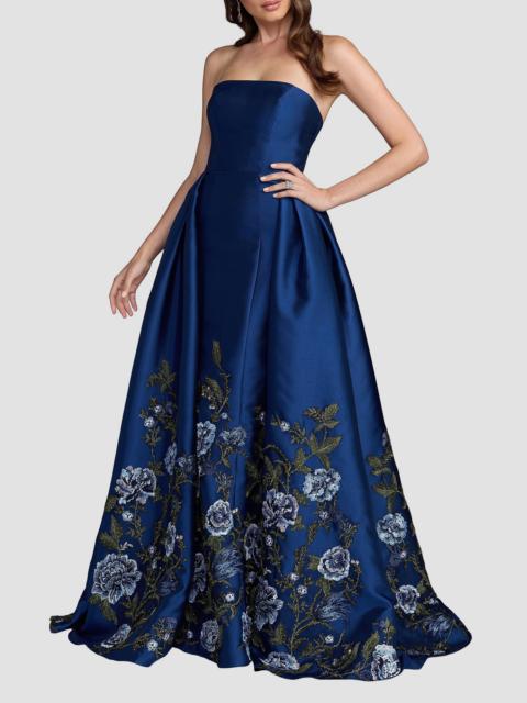 MAC DUGGAL Women's Embroidered Mikado Strapless Gown - Midnight Multi