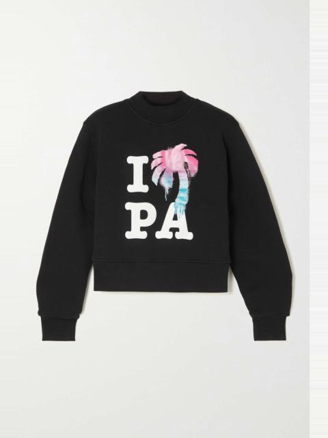 Palm Angels I Love PA cropped printed cotton-jersey sweatshirt