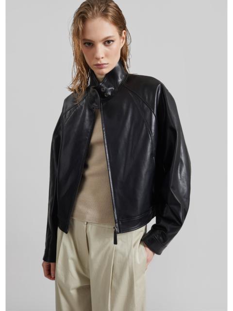 LOW CLASSIC Low Classic Stand Collar Artificial Leather Jumper - Black