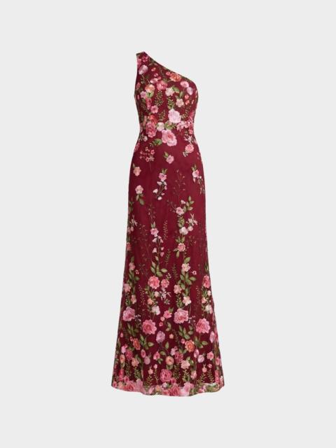 MAC DUGGAL One-Shoulder Floral Embroidered Gown