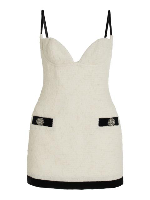 AREA Crystal Grape Velvet-Trimmed Mini Dress ivory