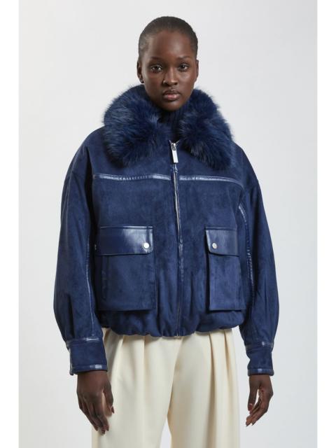 KAREN MILLEN Faux Leather Mix Short Bomber Jacket