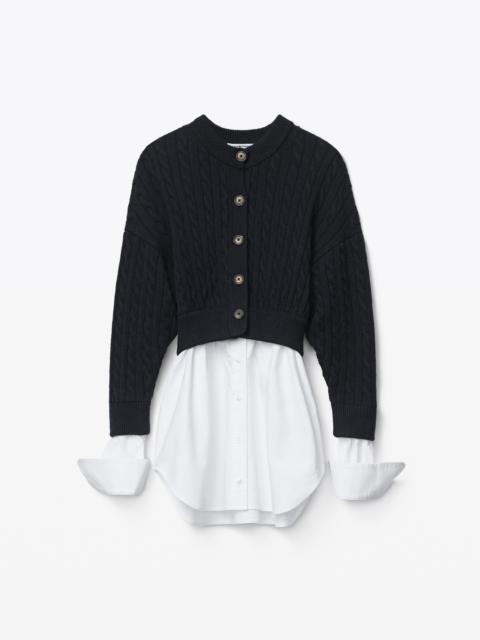 Alexander Wang HYBRID TOP IN COTTON OXFORD AND WOOL CABLE