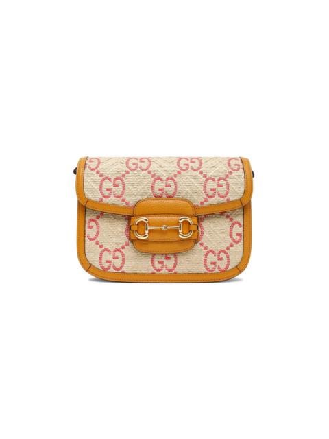 GUCCI 1955 Horsebit GG faux-raffia shoulder bag