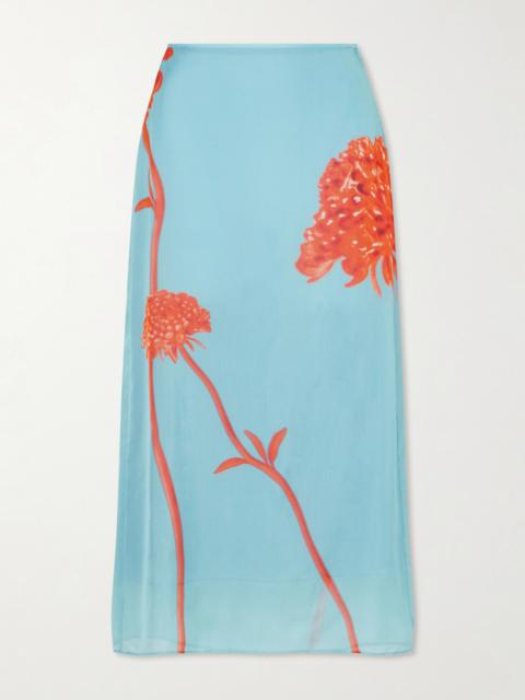 SIR. Amelie Floral-printed Silk-chiffon Midi Skirt