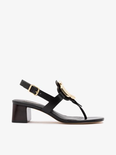 Larroudé Margherita Block Thong Sandal Black Leather