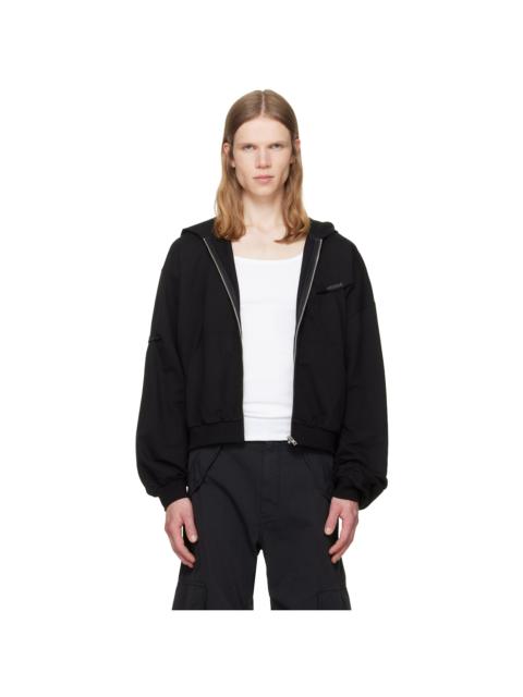 We11done Black Logo Pin-Tucked Zip-Up Hoodie