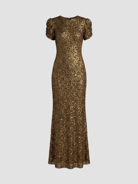 MAC DUGGAL Women's Beaded Short-Sleeve Gown - Chocolate