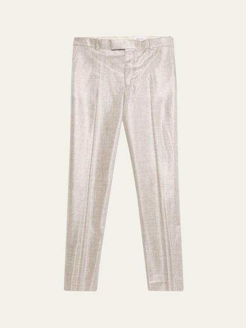 Alexander McQueen Men's Metallic Wool Flat-Front Cigarette Trousers