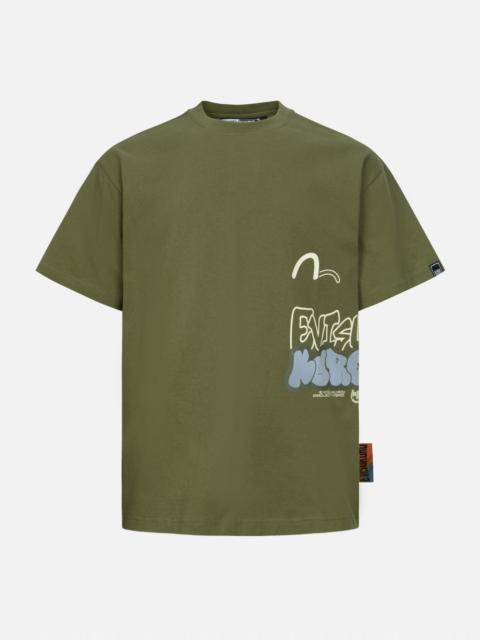 EVISU Seagull and Graffiti Logo Print Relax Fit T-Shirt