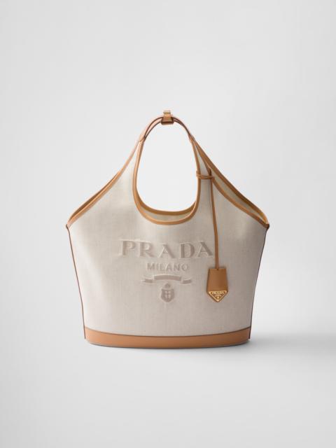 Prada Large linen blend and leather tote bag