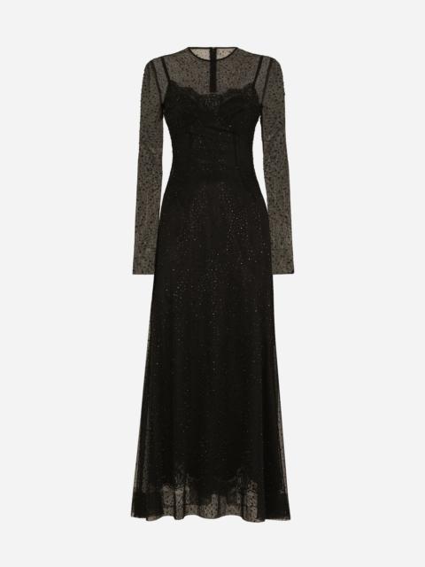 Dolce & Gabbana Long tulle dress with fusible rhinestone embellishment