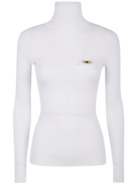 ELISABETTA FRANCHI Introducing the 'Turtleneck Ribbed T-Shirt' from the renowned brand Elisabetta Franchi, a stunning a