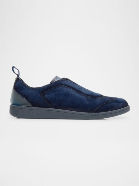 Santoni Men's Lume Suede Stretch-Lace Low-Top Sneakers