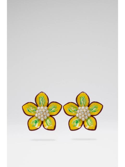 Amina Muaddi VITTORIA EARRING GREEN/YELLOW ENAMEL FLOWER